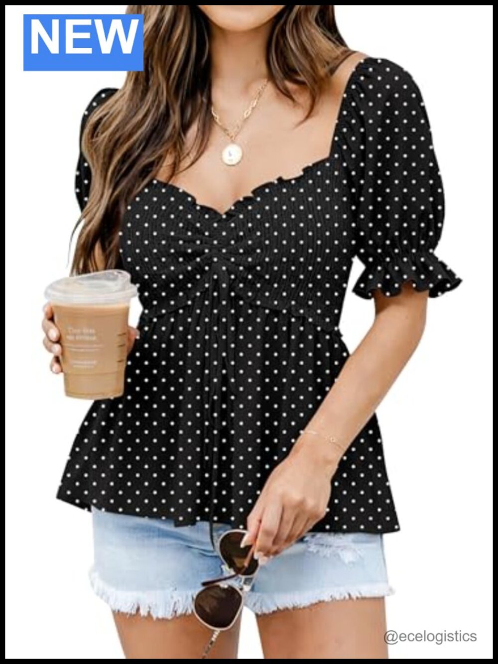 Ruffle Sleeve Babydoll Blouse Smocked Peplum Top